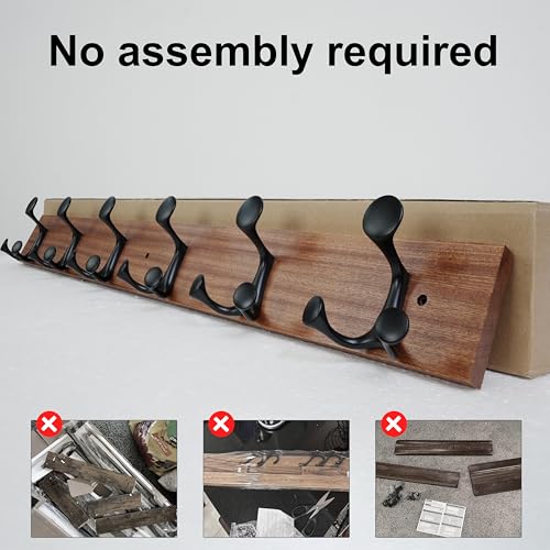 36 Inch Wood Coat Rack Wall Mount with 6 Triple Hooks (2 Count)