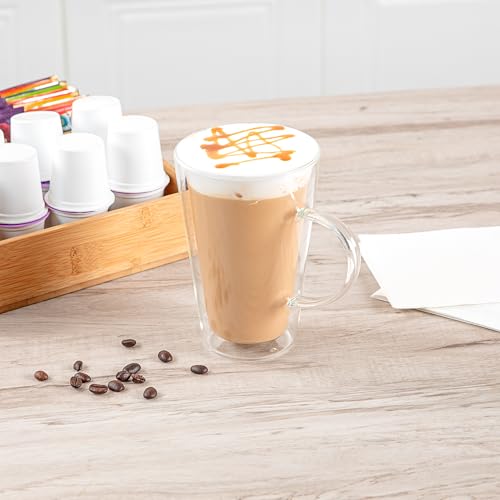 Glass Espresso Cups 12 Count 14 Ounces Borosilicate Double Wall Glass Coffee Mugs Insulated Clear Tea Drinkware for Hot or Cold Beverages