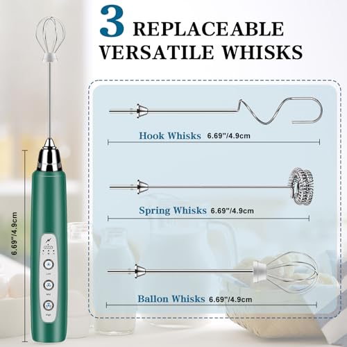 Milk Frother Wand Rechargeable Handheld Whisk Coffee 3 Speed Adjustable