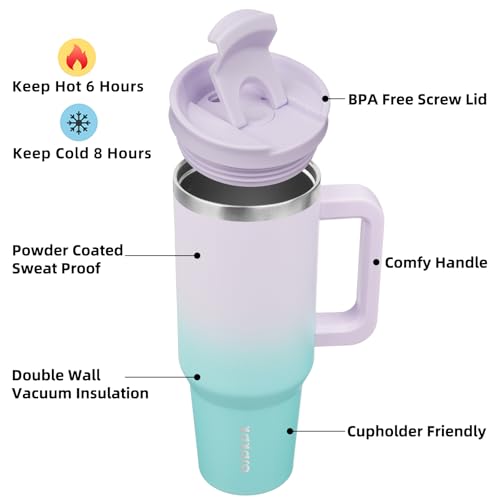 40 oz Insulated Tumbler with Handle & Straw