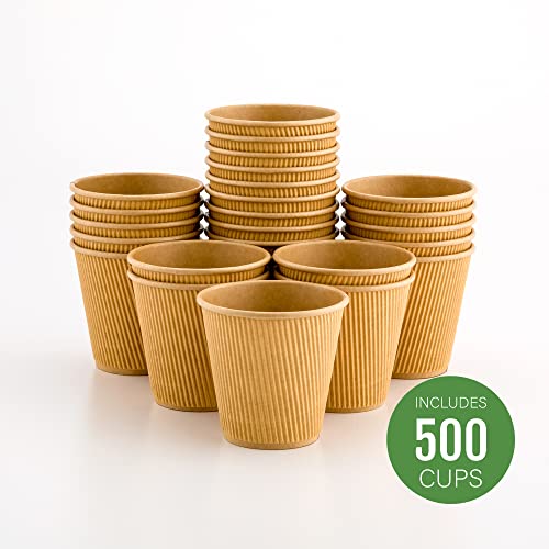 Ripple Wall Coffee Cups 500 Count 8 Ounce Insulated Kraft Paper Cups