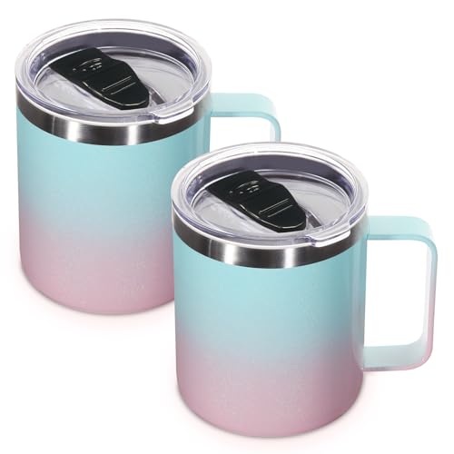 14oz Insulated Stainless Steel Coffee Mug with Lid Bulk 2 Pack (2 Count)