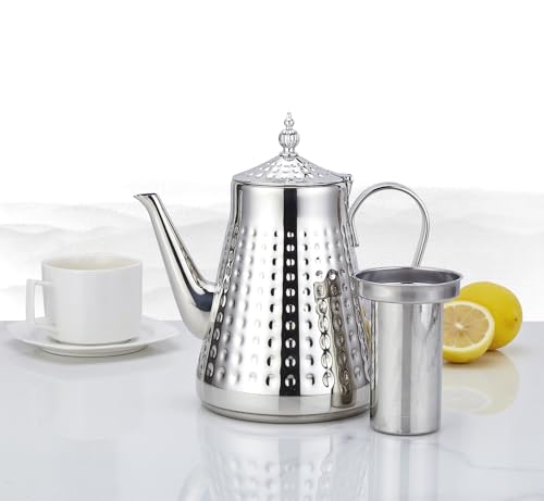 1.8L(60oz) Stainless Steel Hammer Patterned Teapot With Removeable Infuser,Loose leaf cover,Silver
