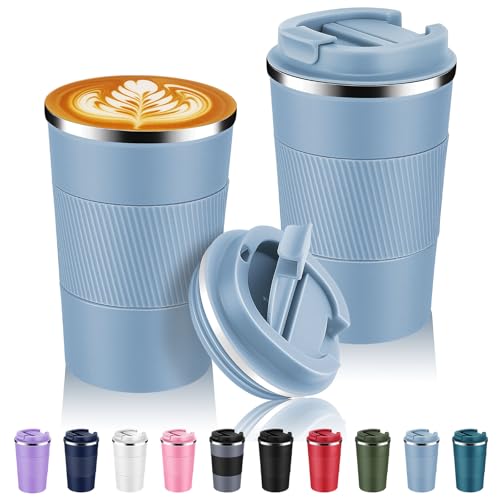 13 oz Stainless Steel Insulated Travel Coffee Mug with Fip Lid Bulk 2 Pack (2 Count)