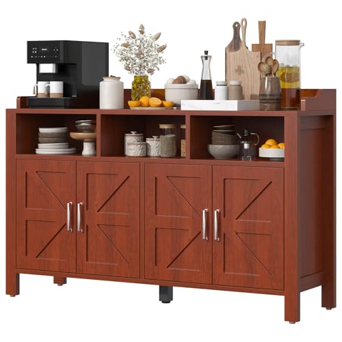 Buffet Cabinet with Storage Farmhouse with 4 Doors and 3 Open Compartments