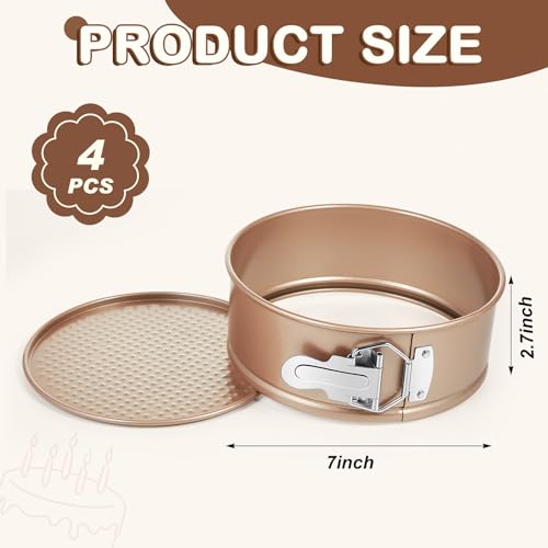4 Pcs 7 Inch Non Stick Springform Pan with Removable Bottom Carbon Steel Round Springform Cheesecake Pan with Stainless Steel Spring Buckles for Baking Kitchens Restaurant (4 Count)