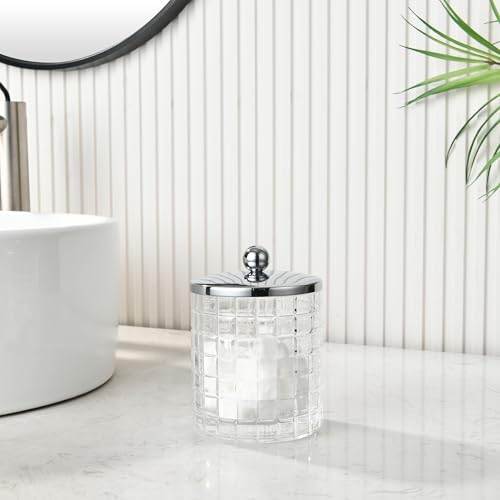 Glass Cotton Jar Holder Silver Lid