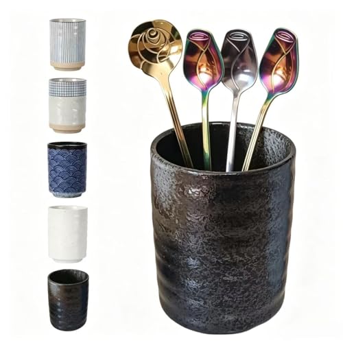 Stoneware Coffee Bar Utensil Holder Tea & Coffee Spoon & Stirrer Holder for Stir Stick Straw Teaspoon Holder Spoon Cup Small Utensil Jar