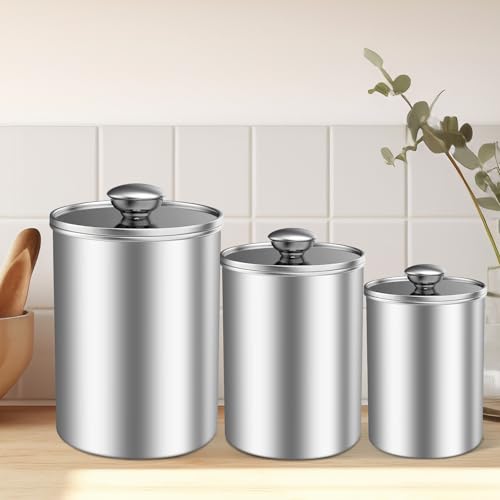 3 Piece Stainless Steel Food Storage Canister Set with Clear Lid (3 Count)