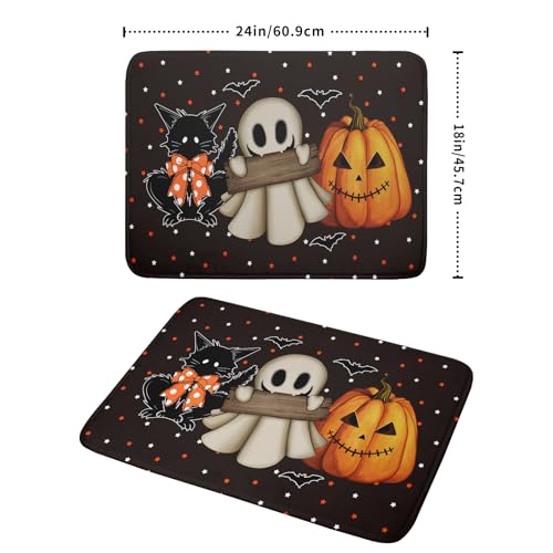 18"x24" Halloween Dish Drying Mat Spooky Pumpkin Ghost Black Cat Bats Kitchen Drainer Mats Holiday Gothic Reversible Microfiber Dish Drying Pad Large Size for Countertop Tabletop Decor