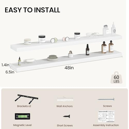 48 Inch Floating Shelves Wall Mounted for Display (2 Count)