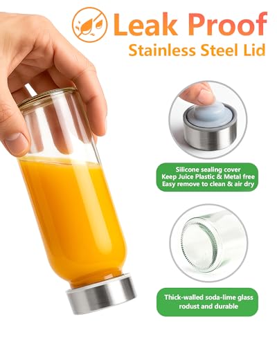 10.5 oz Glass Juice Bottles with Stainless Steel Lid Bulk (12 Count)