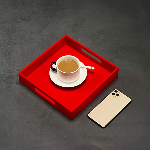 Sturdy Red Acrylic Serving Tray with Handles