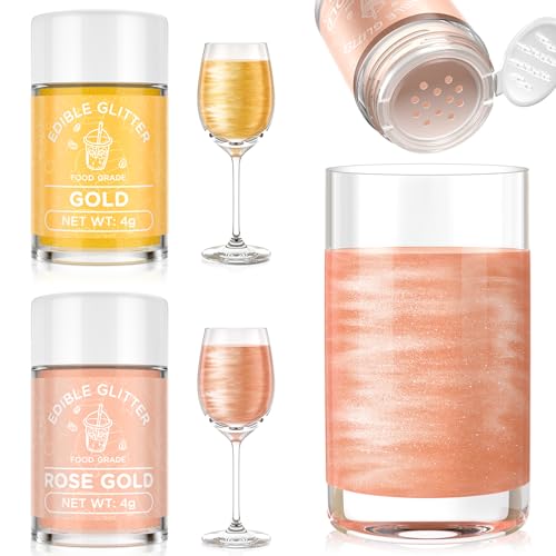 Edible Glitter for Drinks Cocktails Food Grade Edible Drink Shimmer Powder for DIY Champagne Beverages Wine 2 Colors Vegan Edible Luster Dust Set 4g