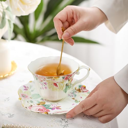 Country Roses Bone China Tea Cup and Saucer Set (3 Count)