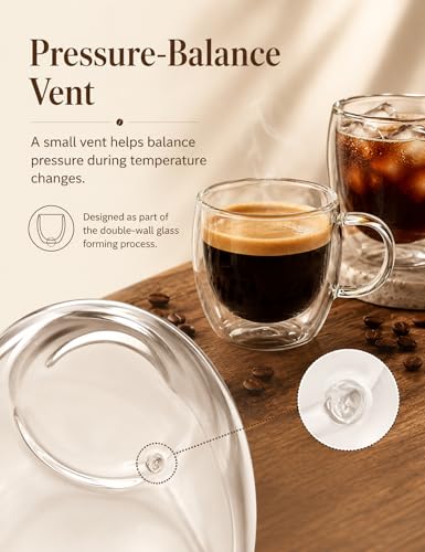 5oz Double Walled Glass Coffee Mugs with Handles (4 Count)