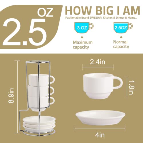 Sweejar Porcelain Espresso Cups with Saucers (4 Count)