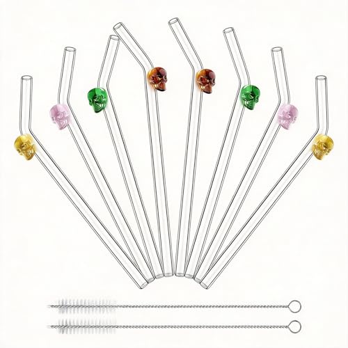 Skull Glass Straws with Charms (8 Count)