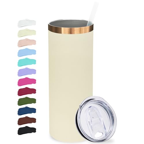20 oz Skinny Tumblers Bulk with Lids and Straws Cream