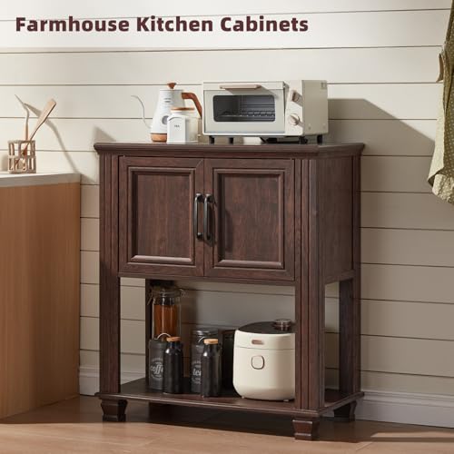 Farmhouse Coffee Bar Cabinet with Open Shelf