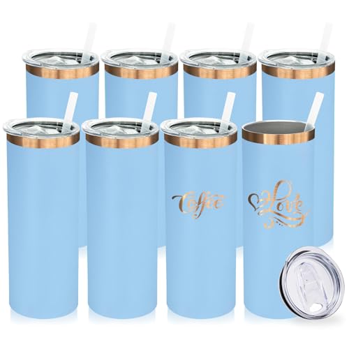 20 oz Skinny Tumblers Bulk with Lids and Straws Sky Blue (8 Count)