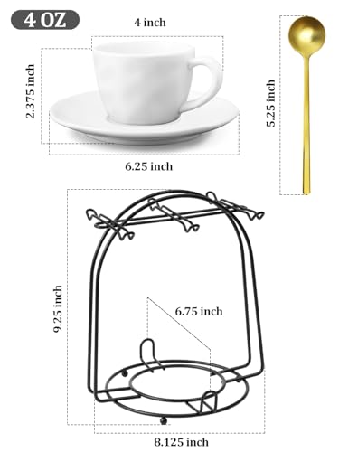 4 oz Espresso Cups Set of 6 with Saucers