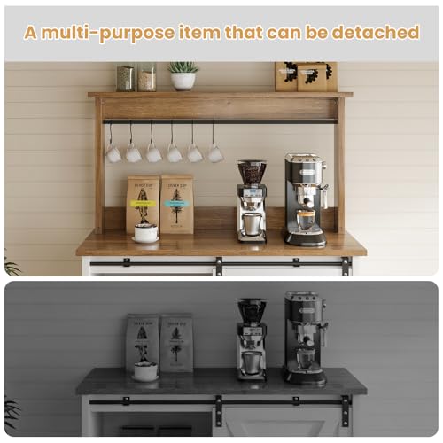 Farmhouse Coffee Bar Cabinet with Sliding Barn Door