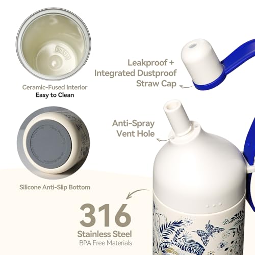26oz Ceramic Lined Water Bottle with Straw and Lid