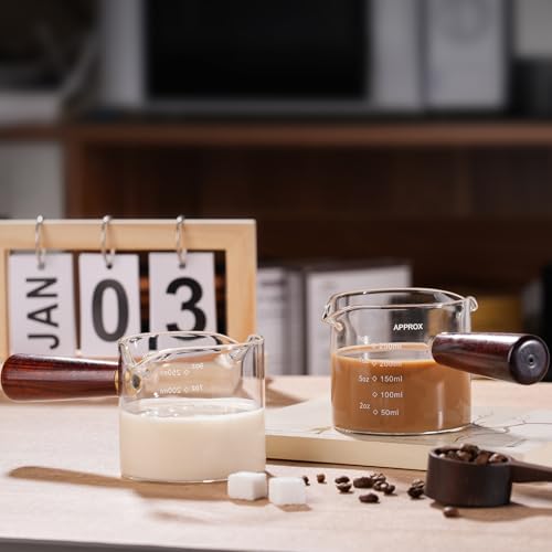 250ML 8.5OZ Measuring Cup 2pack Espresso Shot Glasses Double Spouts Coffee Cup with Wood Handle Triple Pitcher Milk Cup Parts Clear Glass By BCnmviku