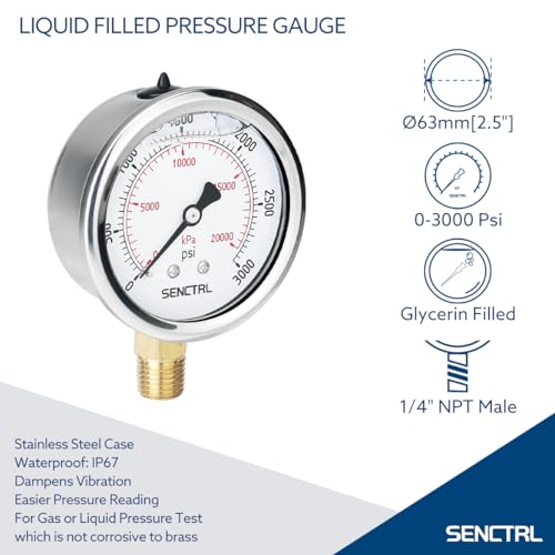 3000 Psi Glycerin Liquid Filled Hydraulic Pressure Gauge