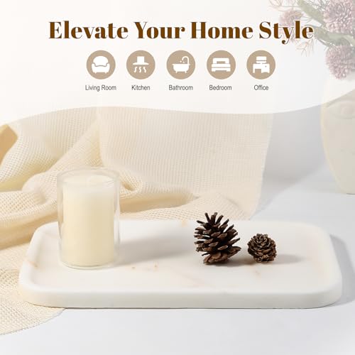 Marble Tray 12"x8" Natural Marble Vanity Tray for Countertop Bathroom Kitchen Dresser