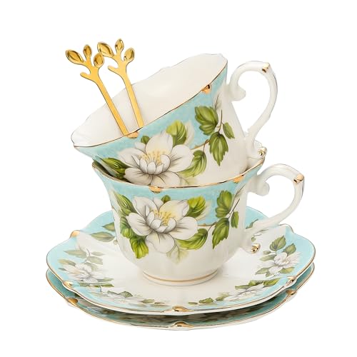 Country Roses Bone China Tea Cup and Saucer Set (6 Count)