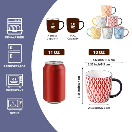10 Oz Ceramic Coffee Mugs Set of 6 (6 Count)
