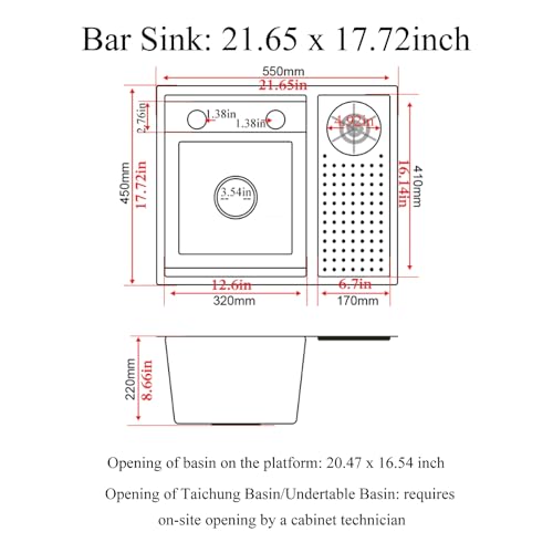 Topmount Bar Sink 21.6 x 17.7 Inch Stainless Steel Single Bowl Workstation Kitchen Sink with Press Cup Washer and Swivel Folding Faucet