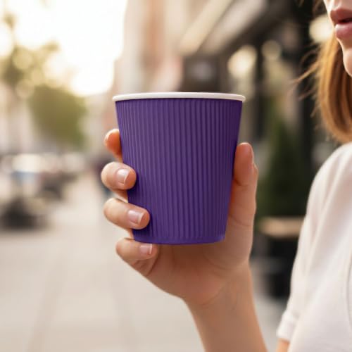 Ripple Wall Coffee Cups 25 Count 8 Ounce Insulated Royal Purple Paper Cups