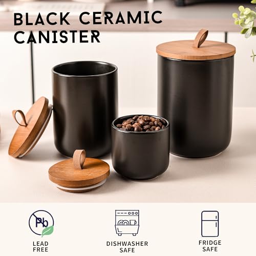 Black Ceramic Canister Set with Bamboo Lids