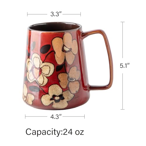 24 oz Extra Large Ceramic Coffee Mug Vintage Floral Cup with Handle