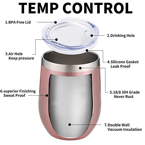 12oz 4 Pack Wine Tumbler Glasses with Lid Stemless Double Wall Vacuum Stainless Steel Travel Tumbler Keeping Cold & Hot for Wine