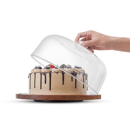 Acacia Wood Cake Stand with Acrylic Dome Lid