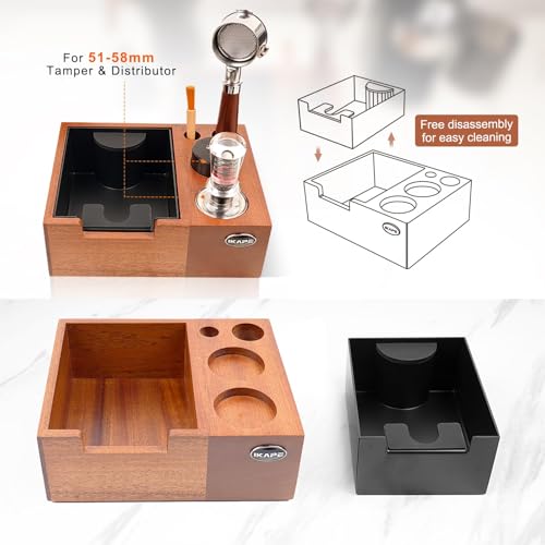 51/53/54/58mm Espresso Knock Box, Sandywood Coffee Station, Tamper Tools, Distributor, Portafilter & Puck Screen Accessories, Natural Sandywood Station Base