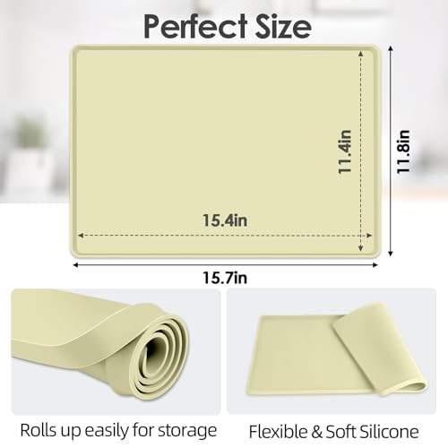 Silicone Coffee Maker Mat with Lip for Countertops 15.7''x11.8'' Sage Green