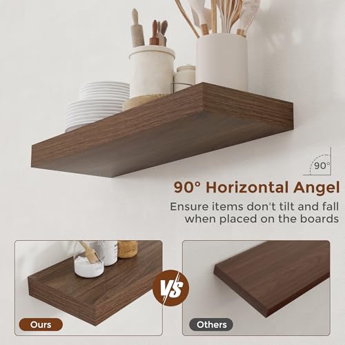 24 Inch Floating Shelves for Wall Walnut Shelves Set of 2 (2 Count)