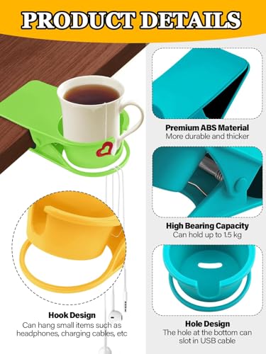 3PCS Drinking Cup Holder Clip Kalolary Chair Desk Bottle Cup Stand DIY Glass Clamp Storage Saucer Clip with Groove for Potted Plant Beverage Coffee Mug Holder Clip for Home Office (3 Count)