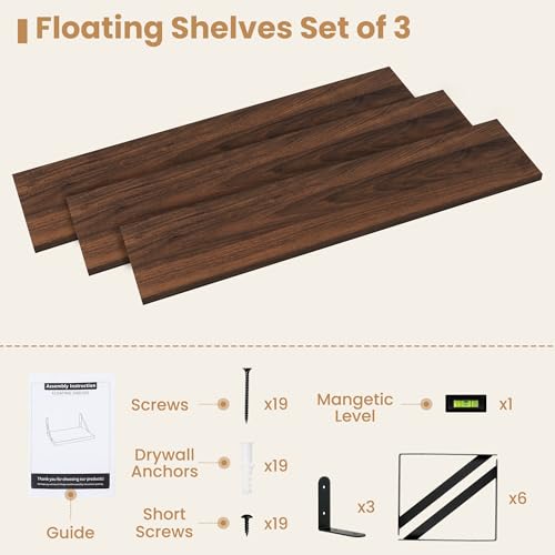 Floating Book Shelves for Wall (3 Count)