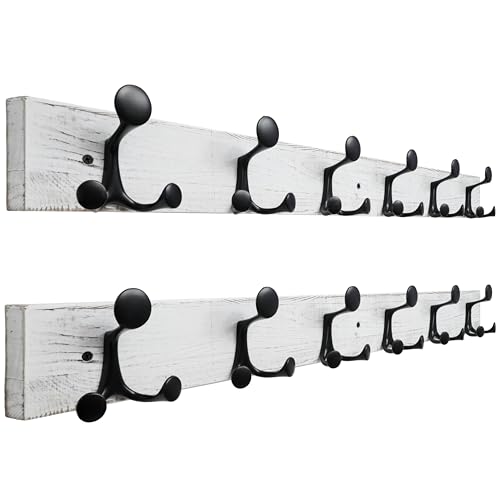 36 Inch Wood Coat Rack Wall Mount with 6 Triple Hooks (2 Count)