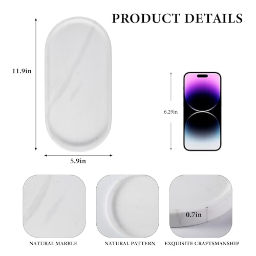 12"x6" Elegant White Marble Bathroom Tray