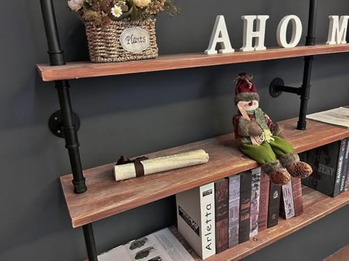 Floating Book Shelves for Wall 4 Tier 70 inch Bookshelf Industrial Pipe Shelving Shelves Bookcase Industrial Bookshelves Pipe Shelf Wood Wall Shelf for Living Room (4 Count)