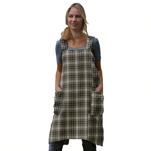 Women's Pinafore Square Apron Baking Cooking Gardening Works Cross Back Cotton