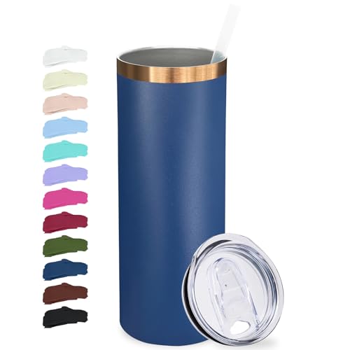 20 oz Skinny Tumblers Bulk with Lids and Straws Navy