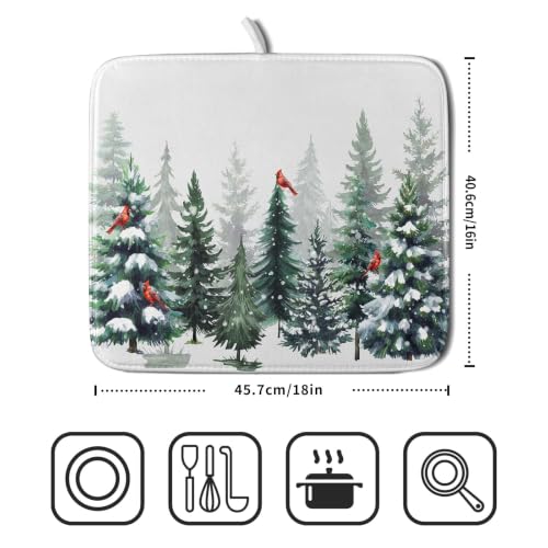 Green Pine Tree Forest Dish Drying Mat for Kitchen Counter